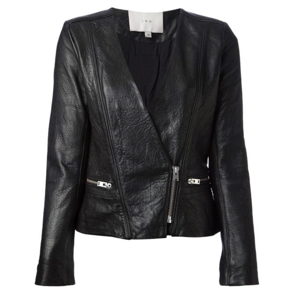 IRO ‘Imaei’ Black Asymmetrical Zipper Biker Moto Lamb Leather Jacket